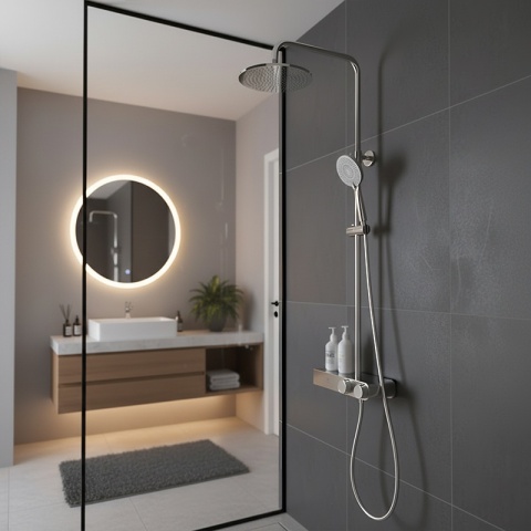 BATERIA PRYSZNICOWA ŁAZIENKOWA Z DESZCZOWNICĄ NATRYSKOWA F12A CHROM LCD