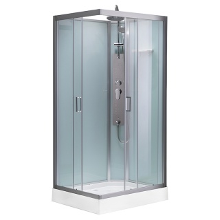 KABINA PRYSZNICOWA Z BRODZIKIEM Z HYDROMASAŻEM ALMA LEWA SZCZOTKOWANY CHROM 100X80 CM