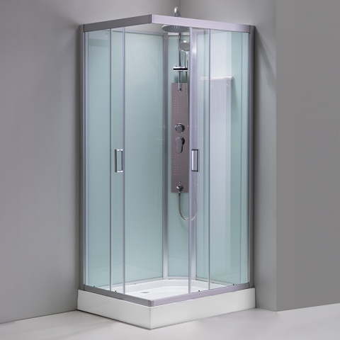 KABINA PRYSZNICOWA Z BRODZIKIEM Z HYDROMASAŻEM ALMA LEWA SZCZOTKOWANY CHROM 100X80 CM