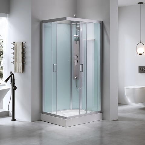 KABINA PRYSZNICOWA Z BRODZIKIEM Z HYDROMASAŻEM ALMA LEWA SZCZOTKOWANY CHROM 120X80 CM