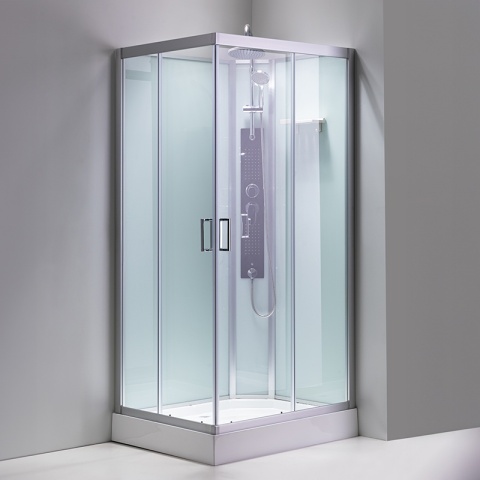 KABINA PRYSZNICOWA Z BRODZIKIEM Z HYDROMASAŻEM ALMA LEWA SZCZOTKOWANY CHROM 120X80 CM