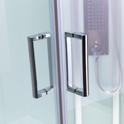 KABINA PRYSZNICOWA Z BRODZIKIEM Z HYDROMASAŻEM ALMA LEWA SZCZOTKOWANY CHROM 120X80 CM