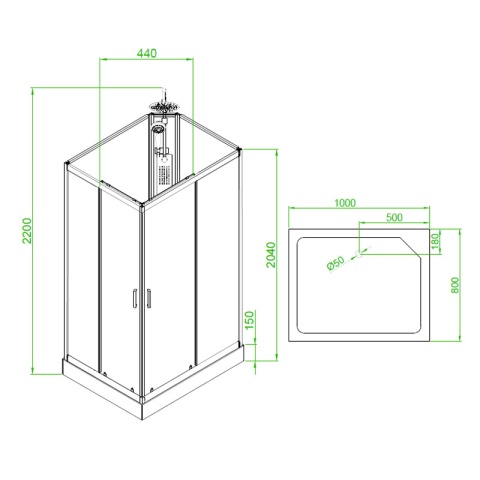 KABINA PRYSZNICOWA Z BRODZIKIEM Z HYDROMASAŻEM ALMA LEWA SZCZOTKOWANY CHROM 100X80 CM