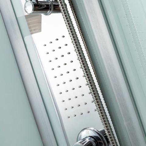 KABINA PRYSZNICOWA Z HYDROMASAŻEM PUERTO 01B SZCZOTKOWANY CHROM 90x90 CM