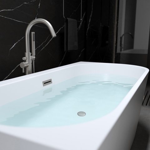 WANNA WOLNOSTOJĄCA PRZYŚCIENNA MERA2-509C2-L-P-GRBR LEWA BIAŁA PRZELEW SZCZOTKOWANA STAL 160x75 CM