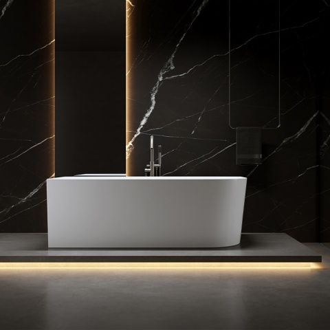 WANNA WOLNOSTOJĄCA PRZYŚCIENNA MERA2-509C2-L-P-GRBR LEWA BIAŁA PRZELEW SZCZOTKOWANA STAL 160x75 CM