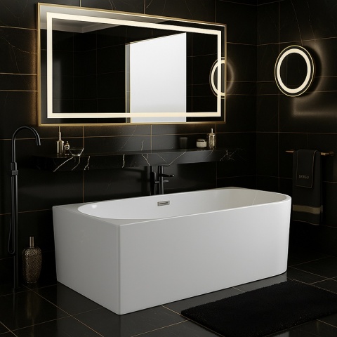 WANNA WOLNOSTOJĄCA PRZYŚCIENNA MERA2-509C2-L-P-GRBR LEWA BIAŁA PRZELEW SZCZOTKOWANA STAL 160x75 CM