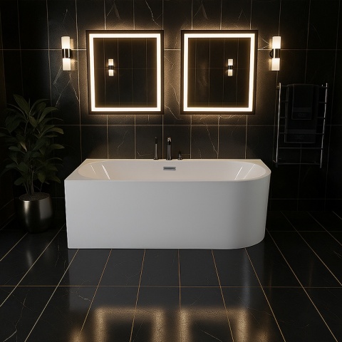 WANNA WOLNOSTOJĄCA PRZYŚCIENNA MERA2-509C2-L-P-GRBR LEWA BIAŁA PRZELEW SZCZOTKOWANA STAL 160x75 CM