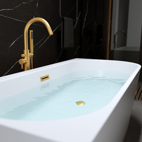 WANNA WOLNOSTOJĄCA PRZYŚCIENNA MERA2-509C2-L-P-GLBR LEWA BIAŁA PRZELEW ZŁOTY SZCZOTKOWANY 160x75 CM