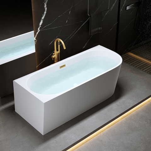 WANNA WOLNOSTOJĄCA PRZYŚCIENNA MERA2-509C2-L-P-GLBR LEWA BIAŁA PRZELEW ZŁOTY SZCZOTKOWANY 160x75 CM