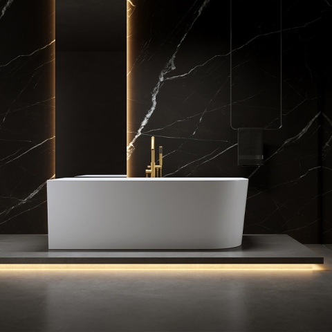 WANNA WOLNOSTOJĄCA PRZYŚCIENNA MERA2-509C2-L-P-GLBR LEWA BIAŁA PRZELEW ZŁOTY SZCZOTKOWANY 160x75 CM