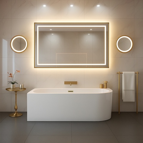 WANNA WOLNOSTOJĄCA PRZYŚCIENNA MERA2-509C2-L-P-GLBR LEWA BIAŁA PRZELEW ZŁOTY SZCZOTKOWANY 160x75 CM