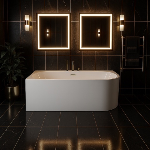 WANNA WOLNOSTOJĄCA PRZYŚCIENNA MERA2-509C2-L-P-GLBR LEWA BIAŁA PRZELEW ZŁOTY SZCZOTKOWANY 160x75 CM