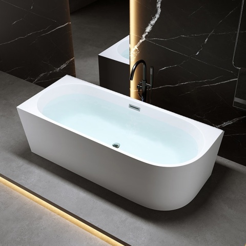 WANNA WOLNOSTOJĄCA PRZYŚCIENNA MERA2-509C2-L LEWA BIAŁA PRZELEW CHROM 160x75 CM