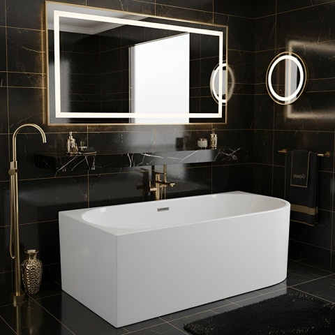 WANNA WOLNOSTOJĄCA PRZYŚCIENNA MERA2-509C2-L LEWA BIAŁA PRZELEW CHROM 160x75 CM