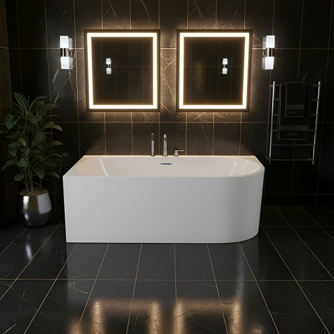 WANNA WOLNOSTOJĄCA PRZYŚCIENNA MERA2-509C2-L LEWA BIAŁA PRZELEW CHROM 160x75 CM