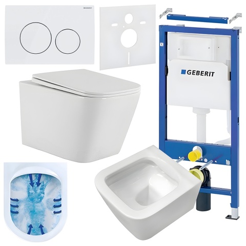 ZESTAW PODTYNKOWY WC STELAŻ GEBERIT DUOFIX MISKA AQUA-WH-03 PRZYCISK DELTA 20 BIAŁY