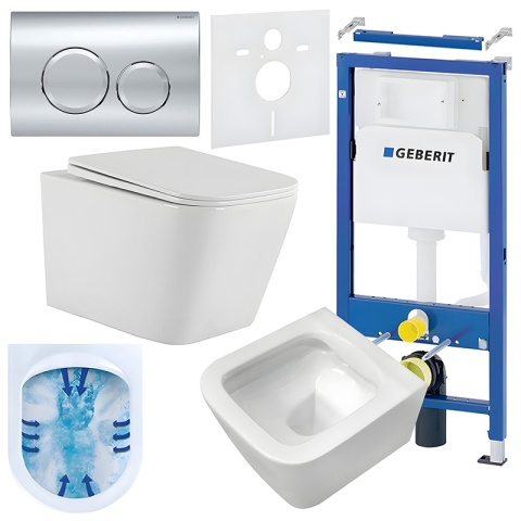 ZESTAW PODTYNKOWY WC STELAŻ GEBERIT DUOFIX MISKA AQUA-WH-03 PRZYCISK DELTA 20 CHROM