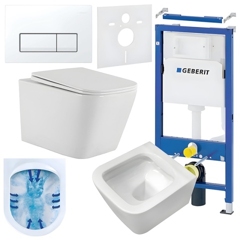 ZESTAW PODTYNKOWY WC STELAŻ GEBERIT DUOFIX MISKA AQUA-WH-03 PRZYCISK DELTA 50 BIAŁY