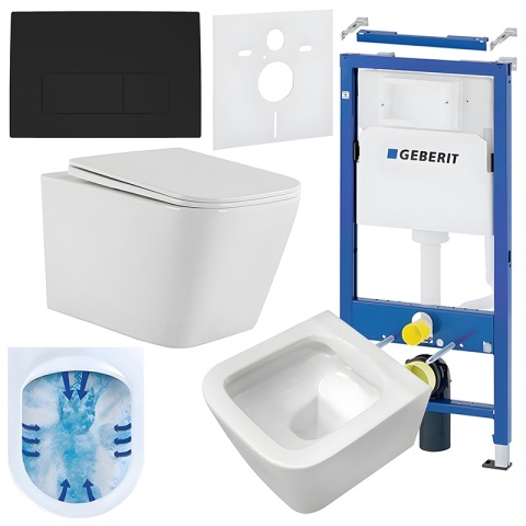 ZESTAW PODTYNKOWY WC STELAŻ GEBERIT DUOFIX MISKA AQUA-WH-03 PRZYCISK DELTA 50 CZARNY MAT