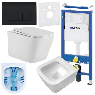 ZESTAW PODTYNKOWY WC STELAŻ GEBERIT DUOFIX MISKA AQUA-WH-03 PRZYCISK DELTA 50 CZARNY POŁYSK