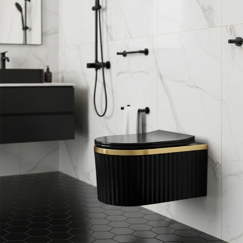 MISKA WC WISZĄCA RIMLESS LUMA-BL-GL-RIM-03 CZARNA DESKA WOLNOOPADAJĄCA DUROPLAST