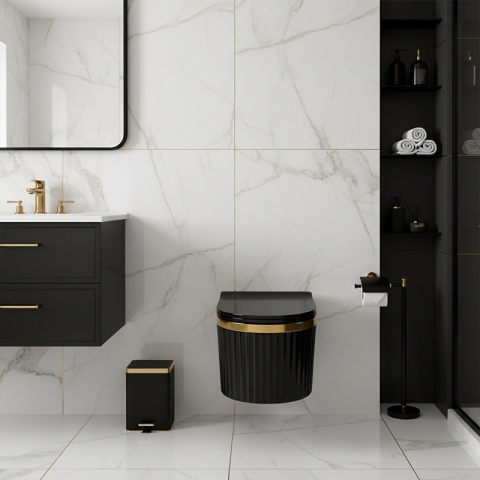 MISKA WC WISZĄCA RIMLESS LUMA-BL-GL-RIM-03 CZARNA DESKA WOLNOOPADAJĄCA DUROPLAST