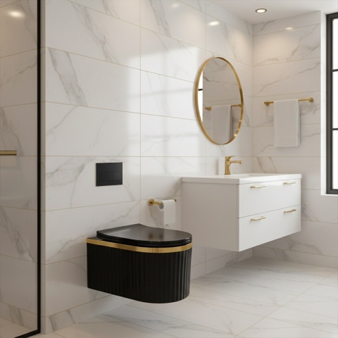 MISKA WC WISZĄCA RIMLESS LUMA-BL-GL-RIM-03 CZARNA DESKA WOLNOOPADAJĄCA DUROPLAST