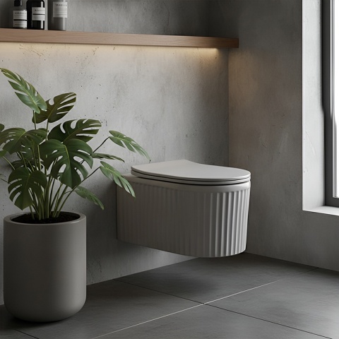 MISKA WC WISZĄCA RIMLESS LUMA-MTGR-RIM-03 SZARY MAT RYFLOWANA DESKA WOLNOOPADAJĄCA DUROPLAST