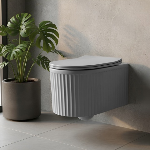 MISKA WC WISZĄCA RIMLESS LUMA-MTGR-RIM-03 SZARY MAT RYFLOWANA DESKA WOLNOOPADAJĄCA DUROPLAST