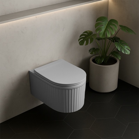 MISKA WC WISZĄCA RIMLESS LUMA-MTGR-RIM-03 SZARY MAT RYFLOWANA DESKA WOLNOOPADAJĄCA DUROPLAST