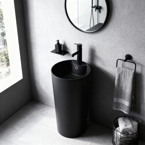 UMYWALKA WOLNOSTOJĄCA CERAMICZNA OKRĄGŁA LINO-MTB-400 CZARNY MAT 40x40 CM