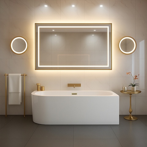 WANNA WOLNOSTOJĄCA PRZYŚCIENNA MERA2-509C2-R-P-GLBR PRAWA BIAŁA PRZELEW ZŁOTY SZCZOTKOWANY 160x75 CM