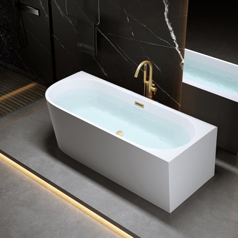 WANNA WOLNOSTOJĄCA PRZYŚCIENNA MERA2-509C2-R-P-GLBR PRAWA BIAŁA PRZELEW ZŁOTY SZCZOTKOWANY 160x75 CM