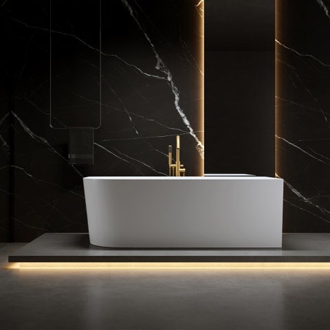 WANNA WOLNOSTOJĄCA PRZYŚCIENNA MERA2-509C2-R-P-GLBR PRAWA BIAŁA PRZELEW ZŁOTY SZCZOTKOWANY 160x75 CM