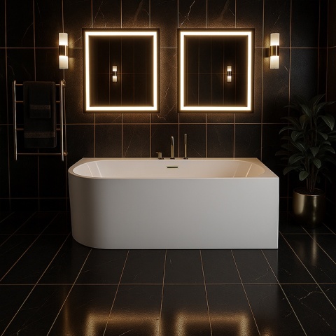 WANNA WOLNOSTOJĄCA PRZYŚCIENNA MERA2-509C2-R-P-GLBR PRAWA BIAŁA PRZELEW ZŁOTY SZCZOTKOWANY 160x75 CM