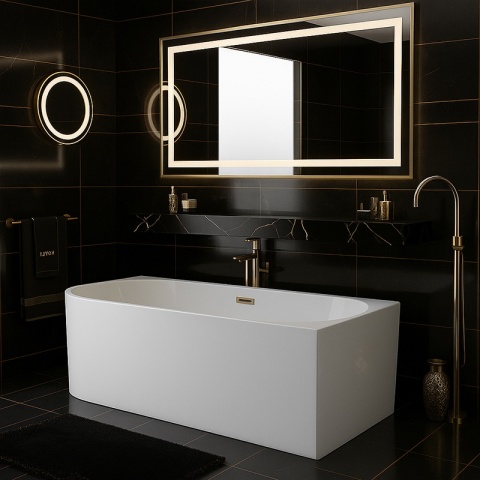 WANNA WOLNOSTOJĄCA PRZYŚCIENNA MERA2-509C2-R-P-GLBR PRAWA BIAŁA PRZELEW ZŁOTY SZCZOTKOWANY 160x75 CM