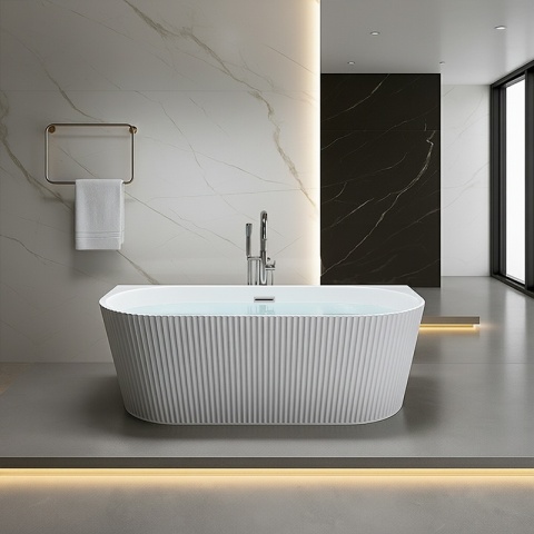 WANNA PRZYŚCIENNA RYFLOWANA CARLO2 517D2 BIAŁA PRZELEW CHROM 170x75 CM