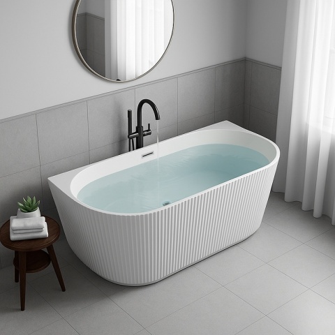 WANNA PRZYŚCIENNA RYFLOWANA CARLO2 517D2 BIAŁA PRZELEW CHROM 170x75 CM