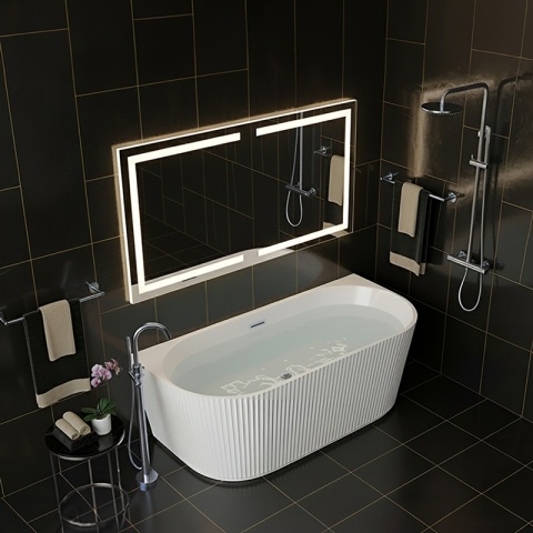 WANNA PRZYŚCIENNA RYFLOWANA CARLO2 517D2 BIAŁA PRZELEW CHROM 170x75 CM