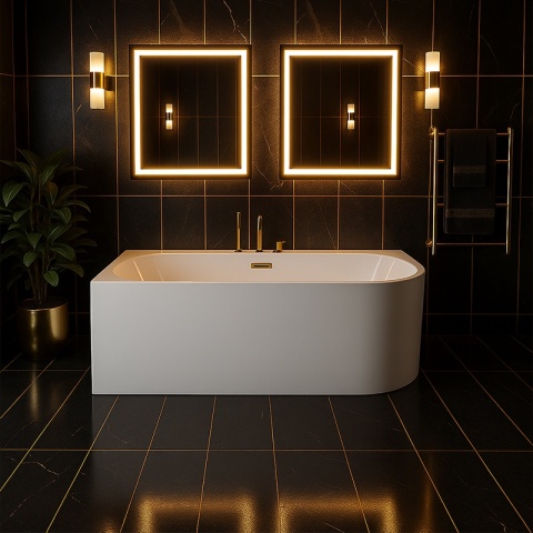 WANNA WOLNOSTOJĄCA PRZYŚCIENNA MERA2-509C2-L-P-GL LEWA BIAŁA PRZELEW ZŁOTY 160x75 CM