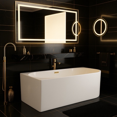 WANNA WOLNOSTOJĄCA PRZYŚCIENNA MERA2-509C2-L-P-GL LEWA BIAŁA PRZELEW ZŁOTY 160x75 CM