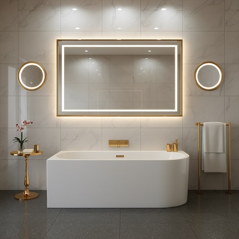 WANNA WOLNOSTOJĄCA PRZYŚCIENNA MERA2-509C2-L-P-GL LEWA BIAŁA PRZELEW ZŁOTY 160x75 CM