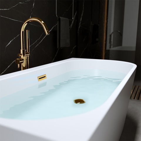 WANNA WOLNOSTOJĄCA PRZYŚCIENNA MERA2-509C2-L-P-GL LEWA BIAŁA PRZELEW ZŁOTY 160x75 CM