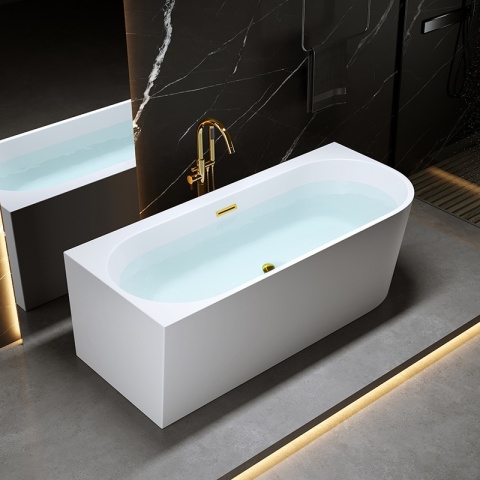 WANNA WOLNOSTOJĄCA PRZYŚCIENNA MERA2-509C2-L-P-GL LEWA BIAŁA PRZELEW ZŁOTY 160x75 CM