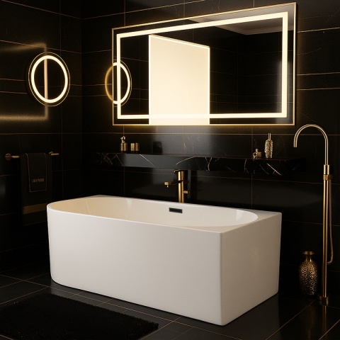 WANNA WOLNOSTOJĄCA PRZYŚCIENNA MERA2-509C2-R-P-BL PRAWA BIAŁA PRZELEW CZARNY 160x75 CM