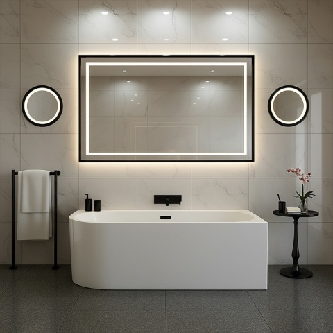 WANNA WOLNOSTOJĄCA PRZYŚCIENNA MERA2-509C2-R-P-BL PRAWA BIAŁA PRZELEW CZARNY 160x75 CM