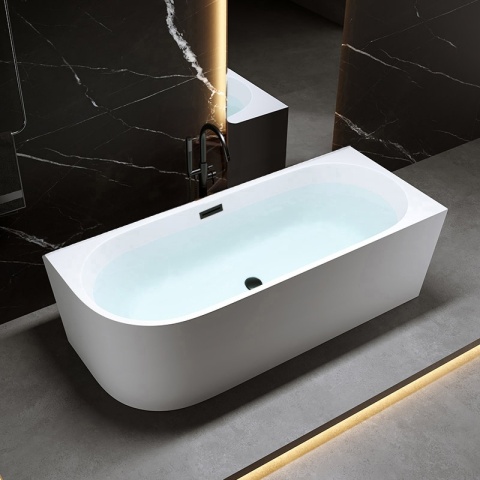 WANNA WOLNOSTOJĄCA PRZYŚCIENNA MERA2-509C2-R-P-BL PRAWA BIAŁA PRZELEW CZARNY 160x75 CM