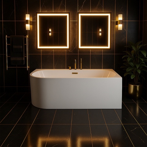 WANNA WOLNOSTOJĄCA PRZYŚCIENNA MERA2-509C2-R-P-GL PRAWA BIAŁA PRZELEW ZŁOTY 160x75 CM