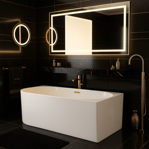 WANNA WOLNOSTOJĄCA PRZYŚCIENNA MERA2-509C2-R-P-GL PRAWA BIAŁA PRZELEW ZŁOTY 160x75 CM